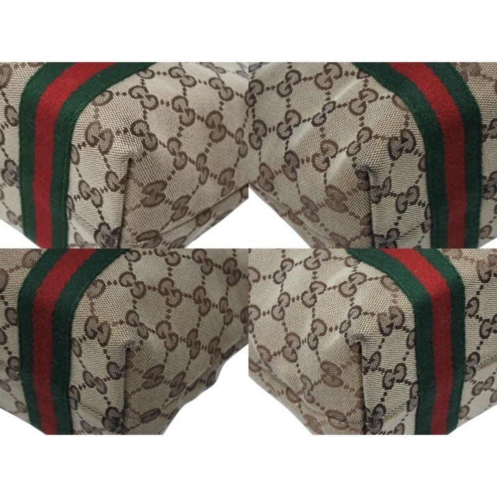 Gucci Leather Beige Green Tan Canvas Red GG Handbag Line Sherry - Picture 7 of 9